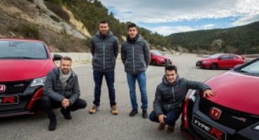 Marc Marquez, Dani Pedrosa, Toni Bou and Tiago Monteiro at the wheel of the new Honda Civic Type R